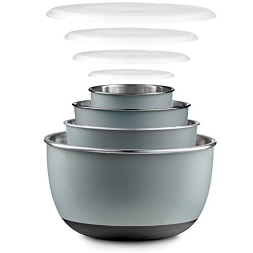 Double Wall Stainless Steel Mixing Bowls with Airtight Lids (Set of 4) Nesting Bowls for Space Saving Storage - Non-Slip Bottoms for Stability - Mixing Bowl Set For Cooking, Baking & Food Storage.