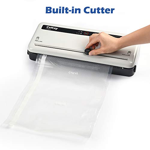 CeKay Vacuum Sealer Machine For Food Storage, Automatic Vacuum Air Sealing System For Food Preservation With One Roll Starter Kit, Dry & Moist Food Modes, Built-in Bag Storage & Cutter, Compact Design