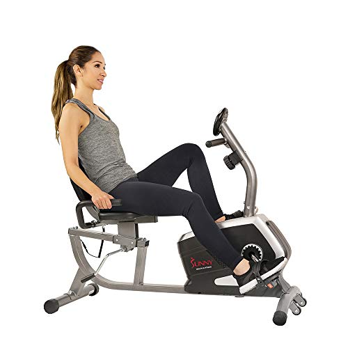 Bicicleta Fija Sunny Health & Fitness reclinable y magnética con monitor de frecuencia