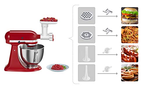Food Grinder Attachments for Kitchenaid Stand Mixers include 2pcs Sausage Stuffer Tubes and Grinding Plates Accessories, Durable Meat Processor Attachment for Kitchenaid Mixers
