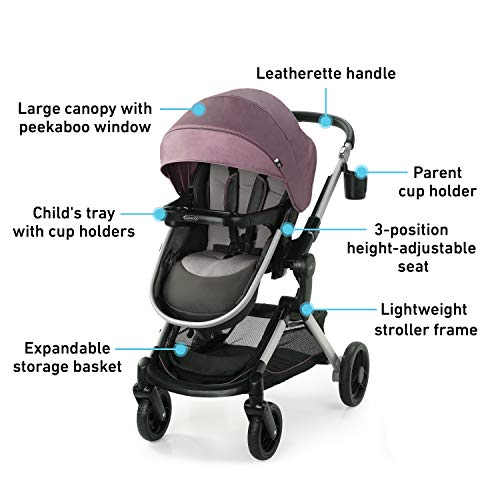 Graco Modes Nest Travel System | Includes Baby Stroller with Height Adjustable Reversible Seat, Bassinet Mode, Lightweight Aluminum Frame and SnugRide® 35 Lite Elite Infant Car Seat, Norah