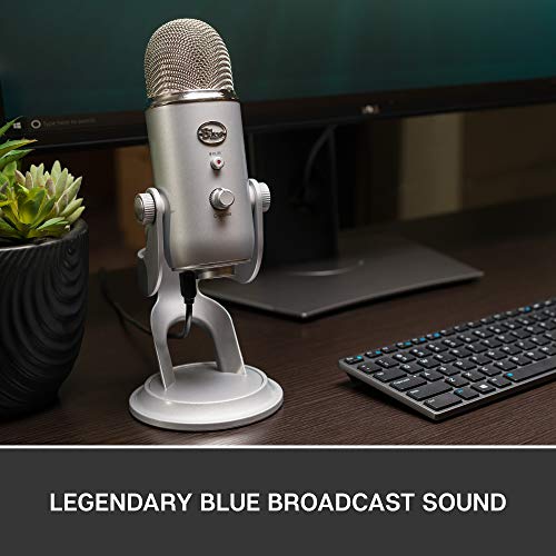 Blue Yeti USB Mic for Recording & Streaming on PC and Mac, 3 Condenser Capsules, 4 Pickup Patterns, Headphone Output and Volume Control, Mic Gain Control, Adjustable Stand, Plug & Play - Silver