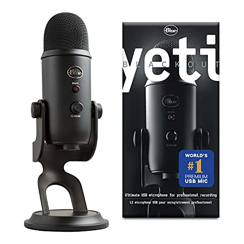Blue Yeti USB Mic for Recording and Streaming on PC and Mac, Blue VO!CE Effects, 4 Pickup Patterns, Headphone Output and Volume Control, Mic Gain Control, Adjustable Stand, Plug and Play – Blackout