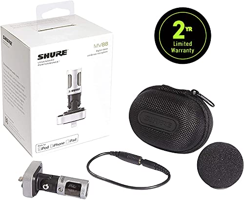 Shure MV88 Portable iOS Microphone for iPhone/iPad/iPod via Lightning Connector, Professional-Quality Sound, Digital Stereo Condenser Mic for Vloggers, Filmmakers, Music Makers and Journalists