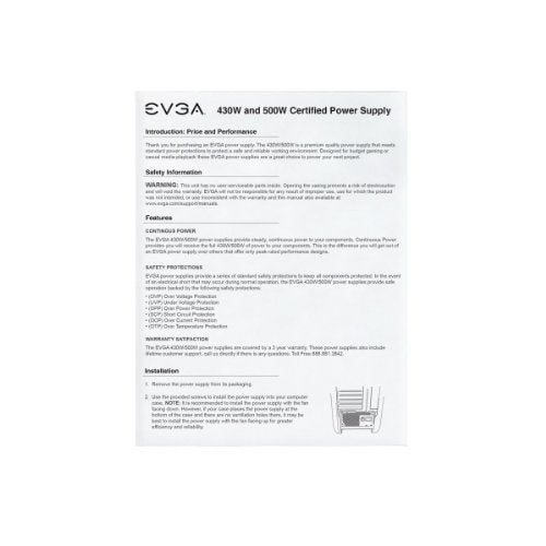 Fuente de poder para PC EVGA 430W 80PLUS con certificación ATX12V/EPS12V