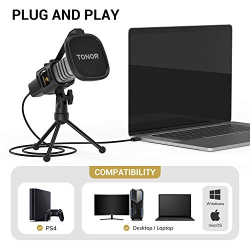 USB Microphone, TONOR Cardioid Condenser Computer PC Mic with Tripod Stand, Pop Filter, Shock Mount for Gaming, Streaming, Podcasting, YouTube, Voice Over, Twitch, Compatible with Laptop Desktop, TC30