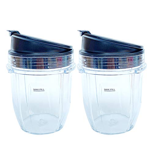 Veterger 2 Pack Replacement Parts Cup with Lid,Compatible with Ninja Blender Auto iQ BL480 BL482 BL642 NN102 BL682 BL450 BL2013 (2 12oz)