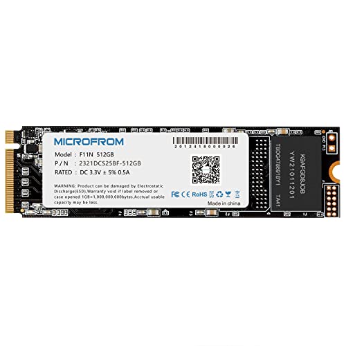MICROFROM SSD Disco Sólido NVME PCIe SSD de 512GB F11N M.2 SSD NVME PCIe Gen3X4, M.2 NVMe 1.3, SSD M.2 TCL NAND flash hasta lectura/escritura 1,600/1,400 MB/s para PC Gaming Laptop