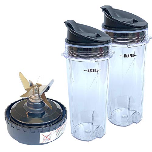 Veterger Replacement Parts 5 Fins Blade with 2 16oz cups, Compatible with Ninja Blender QB3000/QB3000SSW/QB3004/QB3005