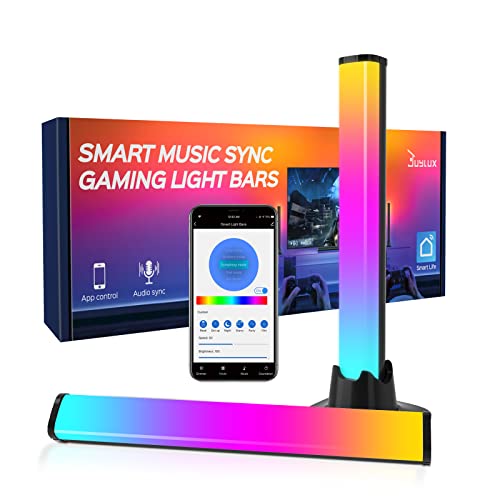Smart LED Light Bar, Juylux RGBICWW Gaming Lights Ambient Lighting, Bluetooth TV Backlights LED Play Light Bars with Music Sync, Rainbow Flow Effect, USB Ambiance Light for PC, TV, Room Decor(2Pcs)