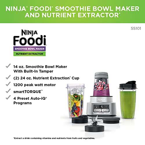 Ninja SS101 Foodi - Licuadora para Smoothies Smoothie Bowl Maker, 1200 WP, 6 funciones para batidos, extracciones, bowls y untables, smartTORQUE
