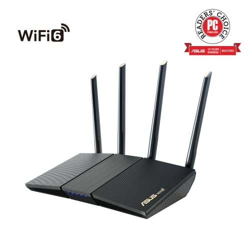 ASUS AX1800 WiFi 6 Router (RT-AX1800S) – Dual Band Gigabit AX Wireless Internet Router, 4 GB Ports, Easy App Setup, Subscription-Free Internet Security Powered by Trend Micro, Parental Controls, WPS