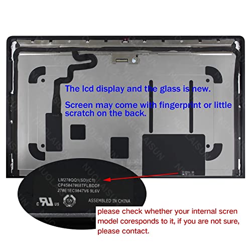 NUOLAISUN Screen Replacement LM270QQ1 (SD)(C1) for iMac 27" A1419 Mid 2017 EMC 3070 Retina 5K LCD Display Screen Panel + Front Glass Cover with Adhesive