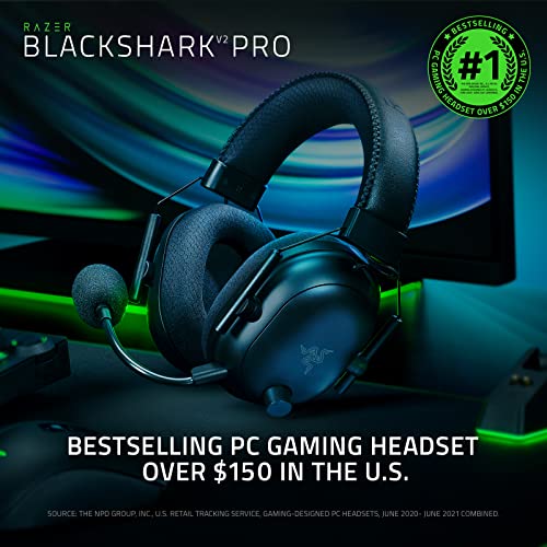 Razer BlackShark V2 Pro Wireless Gaming Headset: THX 7.1 Spatial Surround Sound - 50mm Drivers - Detachable Mic - for PC, PS5, PS4, Switch, Xbox One, Xbox Series X|S - Black