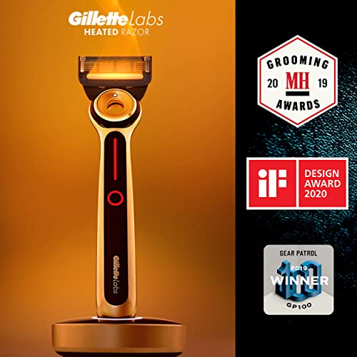 Gillette Heated Razor for Men, Deluxe Starter Shave Kit by GilletteLabs, 1 Handle, 2 Razor Blade Refills, 1 Charging Dock, Gifts for Men
