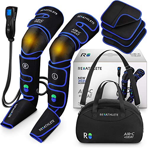 Reathlete Leg Massager, Air Compression for Circulation Calf Feet Thigh Massage, Muscle Pain Relief, Sequential Boots Device with Handheld Controller with Knee Heat Function…