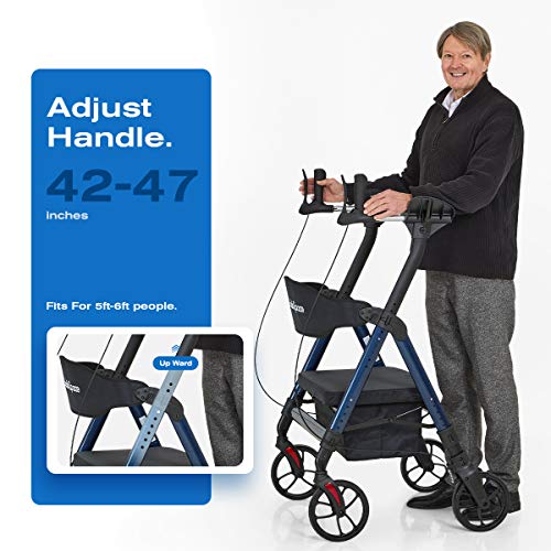 OasisSpace Heavy Duty Upright Walker with Seat - Walkers for Seniors Support up 450 lbs with Upgrade Armrest, Bariatric Forearm Walker with Oversize Padded Seat & Backrest