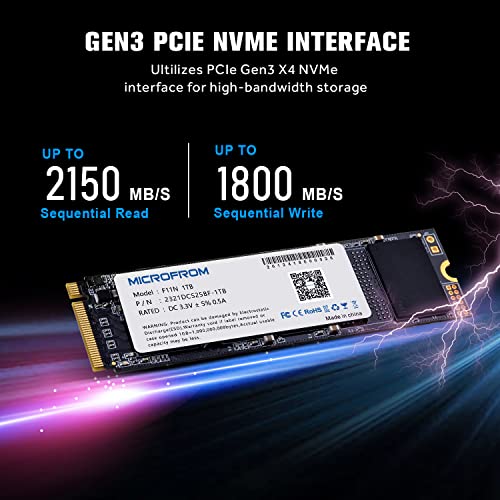 MICROFROM Disco Sólido SSD NVME PCIe SSD de 1TB F11N M.2 NVMe 1.3, SSD M.2 TCL NAND flash hasta lectura/escritura 2,150/1,800 MB/s para PC Gaming Laptop