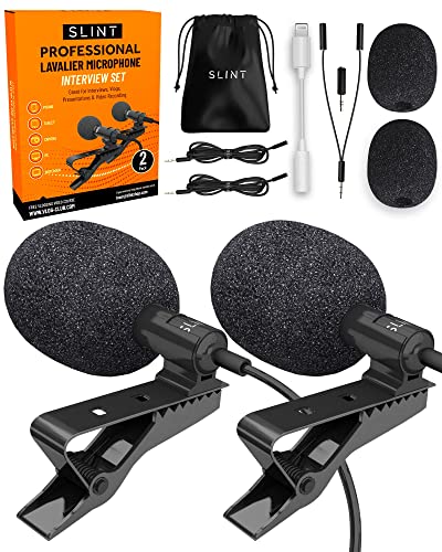 Slint Paquete de 2 micrófonos de solapa con condensador omnidireccional Blogging