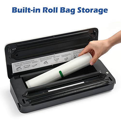 CeKay Vacuum Sealer Machine For Food Storage, Automatic Vacuum Air Sealing System For Food Preservation With One Roll Starter Kit, Dry & Moist Food Modes, Built-in Bag Storage & Cutter, Compact Design