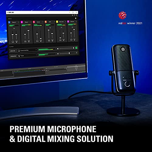 Elgato Wave:3 Premium USB Condenser Microphone and Digital Mixer for Streaming, Recording, Podcasting - Clipguard, Capacitive Mute, Plug & Play for PC / Mac