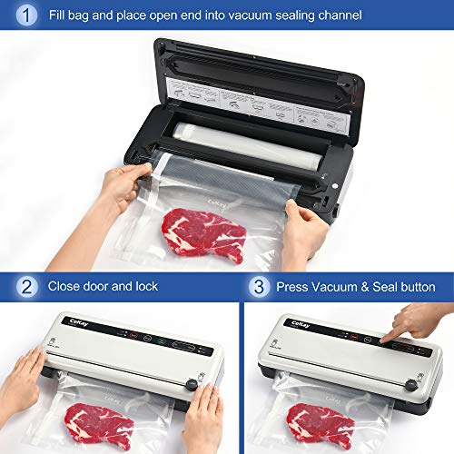 CeKay Vacuum Sealer Machine For Food Storage, Automatic Vacuum Air Sealing System For Food Preservation With One Roll Starter Kit, Dry & Moist Food Modes, Built-in Bag Storage & Cutter, Compact Design