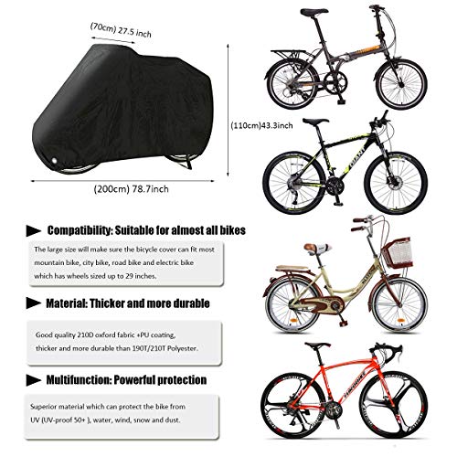 PUBAMALL Funda de Bicicleta - Resistente al Agua y Anti-UV - Cubiertas de Almacenamiento para Bicicletas de montaña y Carretera (Negro)