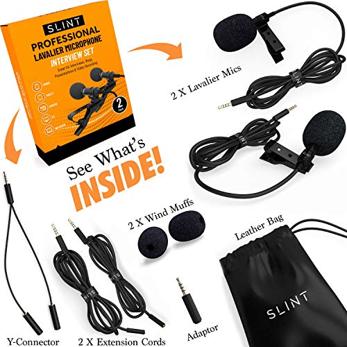 Slint Paquete de 2 micrófonos de solapa con condensador omnidireccional Blogging