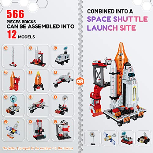 Space Exploration Shuttle Toys for 6 7 8 9 10 11 12 Year Old Boys Kids 12-in-1 STEM Aerospace Building Kit Toy with Heavy Transport Rocket and Launcher Best Gifts for 6-12 Year Old Kids (566 Pieces)