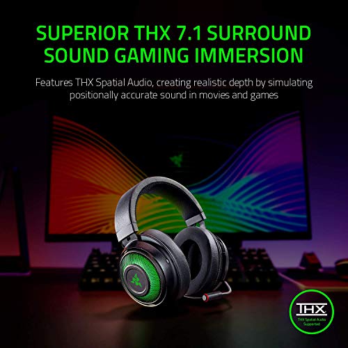 Razer Kraken Ultimate RGB USB Gaming Headset: THX 7.1 Spatial Surround Sound - Chroma RGB Lighting - Retractable Active Noise Cancelling Mic - Aluminum & Steel Frame - for PC - Classic Black