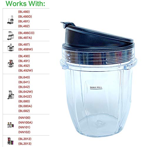 Veterger 2 Pack Replacement Parts Cup with Lid,Compatible with Ninja Blender Auto iQ BL480 BL482 BL642 NN102 BL682 BL450 BL2013 (2 12oz)