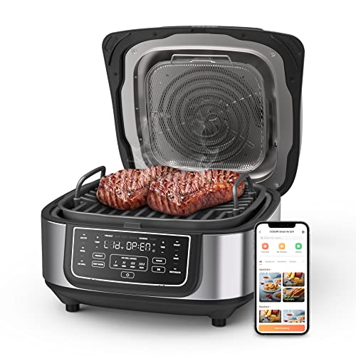COSORI Indoor Grill & Smart XL Air Fryer Combo Aeroblaze, 8-in-1, 6QT, Grill, Broil, Roast, Bake, Crisp, Dehydrate, Preheat & Shake Remind & Keep Warm, Works with Alexa & Google Assistant, Black