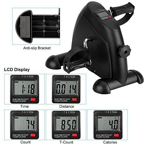 Mini Exercise Bike, Under Desk Bike Pedal Exerciser Portable Foot Cycle Arm & Leg Peddler Machine with LCD Screen Displays