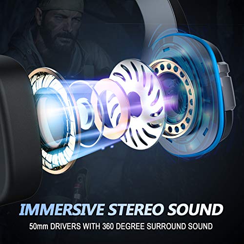 YJY Gaming Headset for PS4 PC Xbox One Over Ear Headphones with Mic LED Light Bass Surround Controller Noise Cancelling Soft Memory Earmuffs for Laptop Mac Nintendo Switch Games (Large)