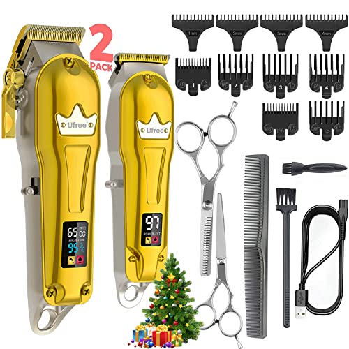 Ufree Hair Clippers for Men + T-Blade Trimmer Kit, Professional Hair Cutting Kit Beard Trimmer Barbers Clippers for Men Women Kids Clipper Set Cordless & LED Display (Gold)