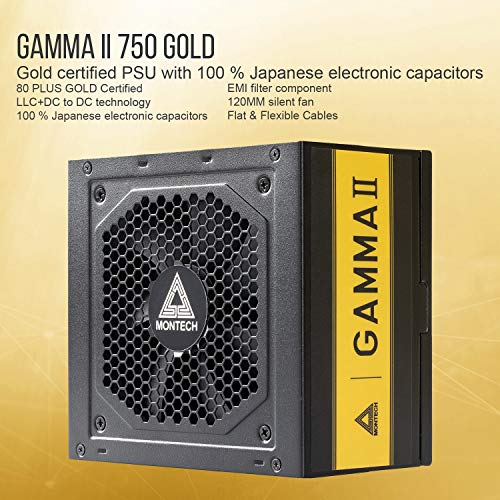 Fuente de Poder Montech Gamma II Series 750 Watt 80+ Gold, LLC+DC to DC Technology, 120mm Ventilador silencioso