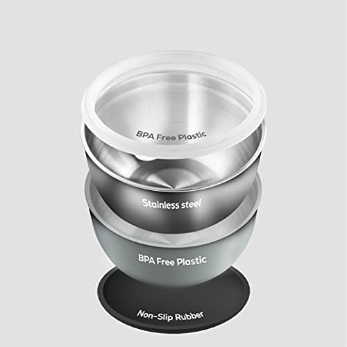 Double Wall Stainless Steel Mixing Bowls with Airtight Lids (Set of 4) Nesting Bowls for Space Saving Storage - Non-Slip Bottoms for Stability - Mixing Bowl Set For Cooking, Baking & Food Storage.