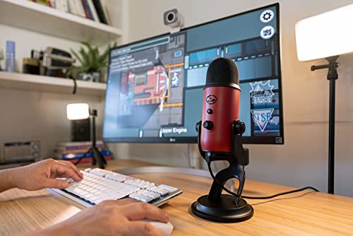 Blue Yeti USB Mic for Recording and Streaming on PC and Mac, Blue VO!CE Effects, 4 Pickup Patterns, Headphone Output and Volume Control, Mic Gain Control, Adjustable Stand, Plug and Play – Satin Red