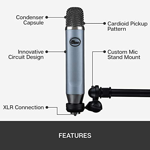 Blue Ember XLR Condenser Mic for Recording and Streaming, Custom Cardioid Capsule and Mic Stand Mount