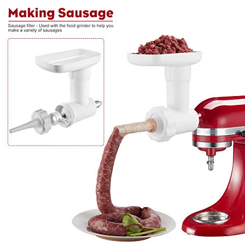 Food Grinder Attachments for Kitchenaid Stand Mixers include 2pcs Sausage Stuffer Tubes and Grinding Plates Accessories, Durable Meat Processor Attachment for Kitchenaid Mixers