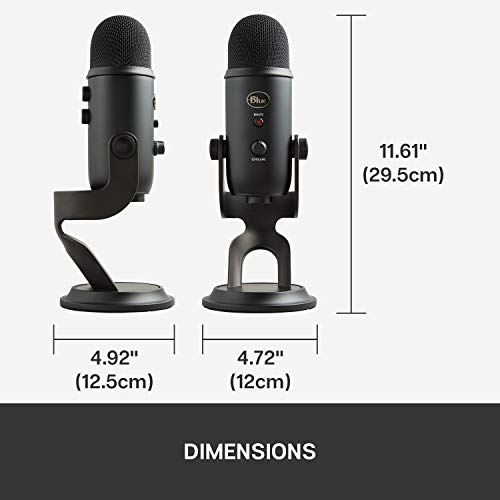 Blue Yeti USB Mic for Recording and Streaming on PC and Mac, Blue VO!CE Effects, 4 Pickup Patterns, Headphone Output and Volume Control, Mic Gain Control, Adjustable Stand, Plug and Play – Blackout