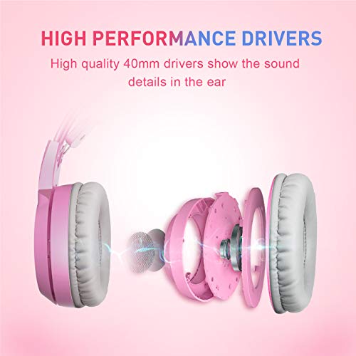 SOMIC G951pink Gaming Headset for PC, PS4, Laptop: 7.1 Virtual Surround Sound Detachable Cat Ear Headphones LED, USB, Lightweight Self-Adjusting Over Ear Headphones for Girlfriend Women