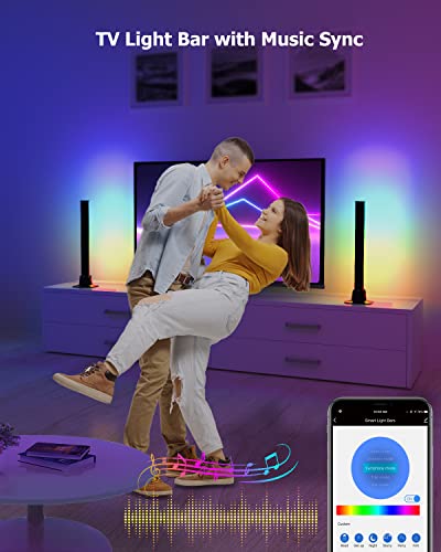 Smart LED Light Bar, Juylux RGBICWW Gaming Lights Ambient Lighting, Bluetooth TV Backlights LED Play Light Bars with Music Sync, Rainbow Flow Effect, USB Ambiance Light for PC, TV, Room Decor(2Pcs)