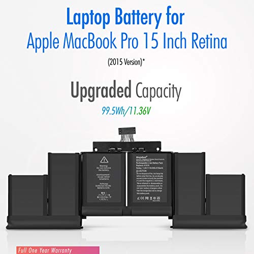 NinjaBatt Battery A1398 A1618 for Apple MacBook Pro Retina 15" [Mid 2015 Year ONLY]- Long Lasting [11.36V/99.5Wh]
