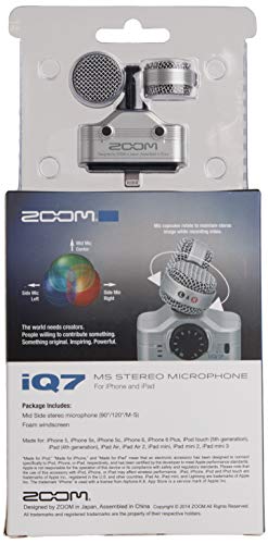 Zoom iQ7 Stereo Mid-Side Microphone for iPhone/iPad, Rotatable Capsule for Alignment with iOS Camera, for Recording High Quality Audio for Music, Videos, Interviews, and More