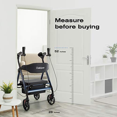 OasisSpace Heavy Duty Upright Walker with Seat - Walkers for Seniors Support up 450 lbs with Upgrade Armrest, Bariatric Forearm Walker with Oversize Padded Seat & Backrest