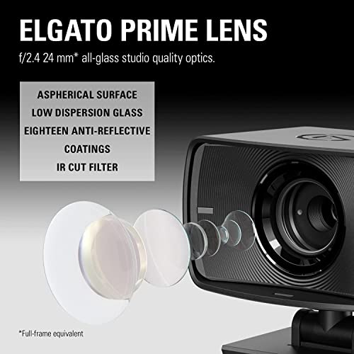 Elgato Facecam - 1080p60 Full HD Webcam for Video Conferencing, Gaming, Streaming, Sony Sensor, Fixed-Focus Glass Lens, Optimized for Indoor Lighting, Onboard Memory, Works with Zoom, Teams, PC/Mac