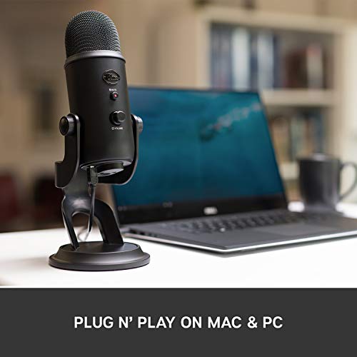 Blue Yeti USB Mic for Recording and Streaming on PC and Mac, Blue VO!CE Effects, 4 Pickup Patterns, Headphone Output and Volume Control, Mic Gain Control, Adjustable Stand, Plug and Play – Blackout