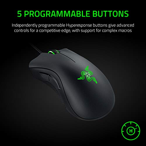 Razer DeathAdder Essential Gaming Mouse: 6400 DPI Optical Sensor - 5 Programmable Buttons - Mechanical Switches - Rubber Side Grips - Classic Black