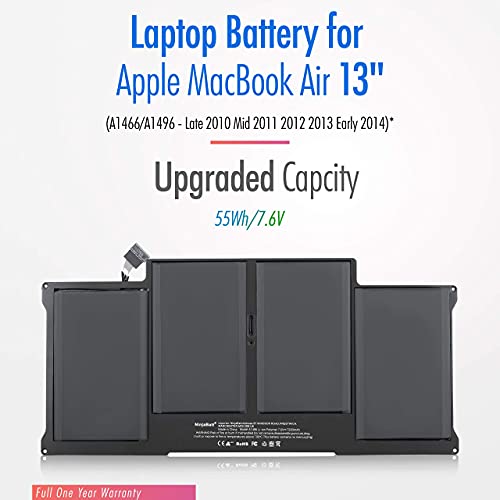 NinjaBatt Battery A1466 A1496 for Apple MacBook Air 13 Inch [2010 2011 2012 2013 2014 2015 2016 2017 Years] A1369 A1405 A1377 - High Performance [7200mAh/55Wh/7.6V]